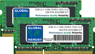 2GB (2 x 1GB) DDR3 1333MHz PC3-10600 204-PIN SODIMM MEMORY RAM KIT FOR ACER LAPTOPS/NOTEBOOKS